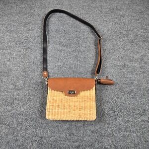 Sea & Grass Woven Seagrass Crossbody Bag Womens Tan Brown Straw Tassel SKU 1234
